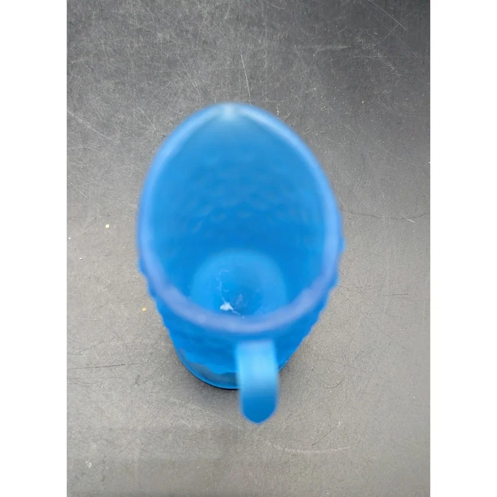Blue Satin‎ Hobnail Glass Pitcher Creamer Footed Frosted Mid Century Modern 3